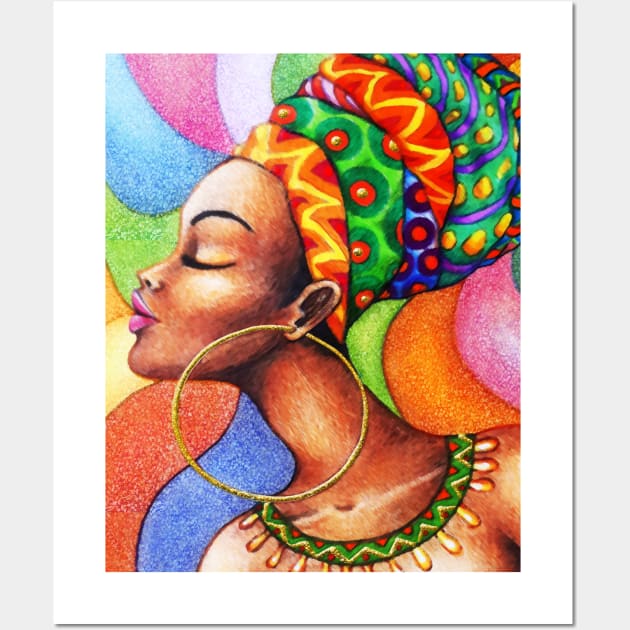 African Woman Portrait on Wax Traditional Fabric Wall Art by BluedarkArt